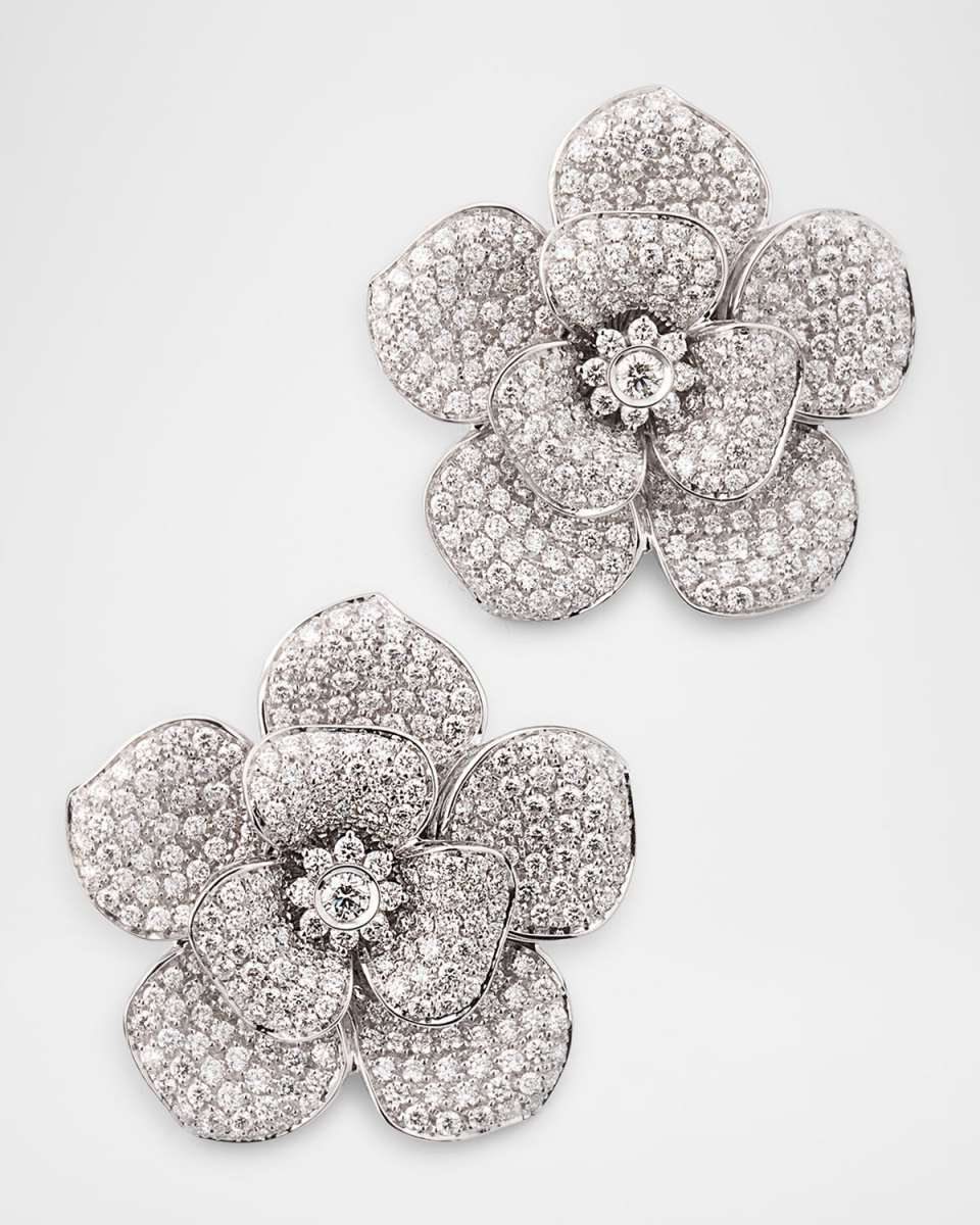 18K White Gold Pave Diamond Flora Earrings